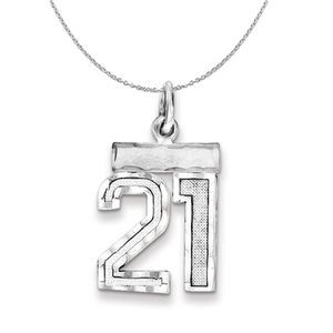 Silver, Varsity Collection, Small D/C Number 21 Necklace - 16 In